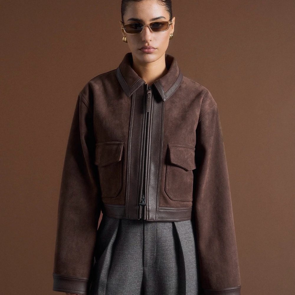 Maniere De Voir Brown Bomber Jacket with Classic Styling